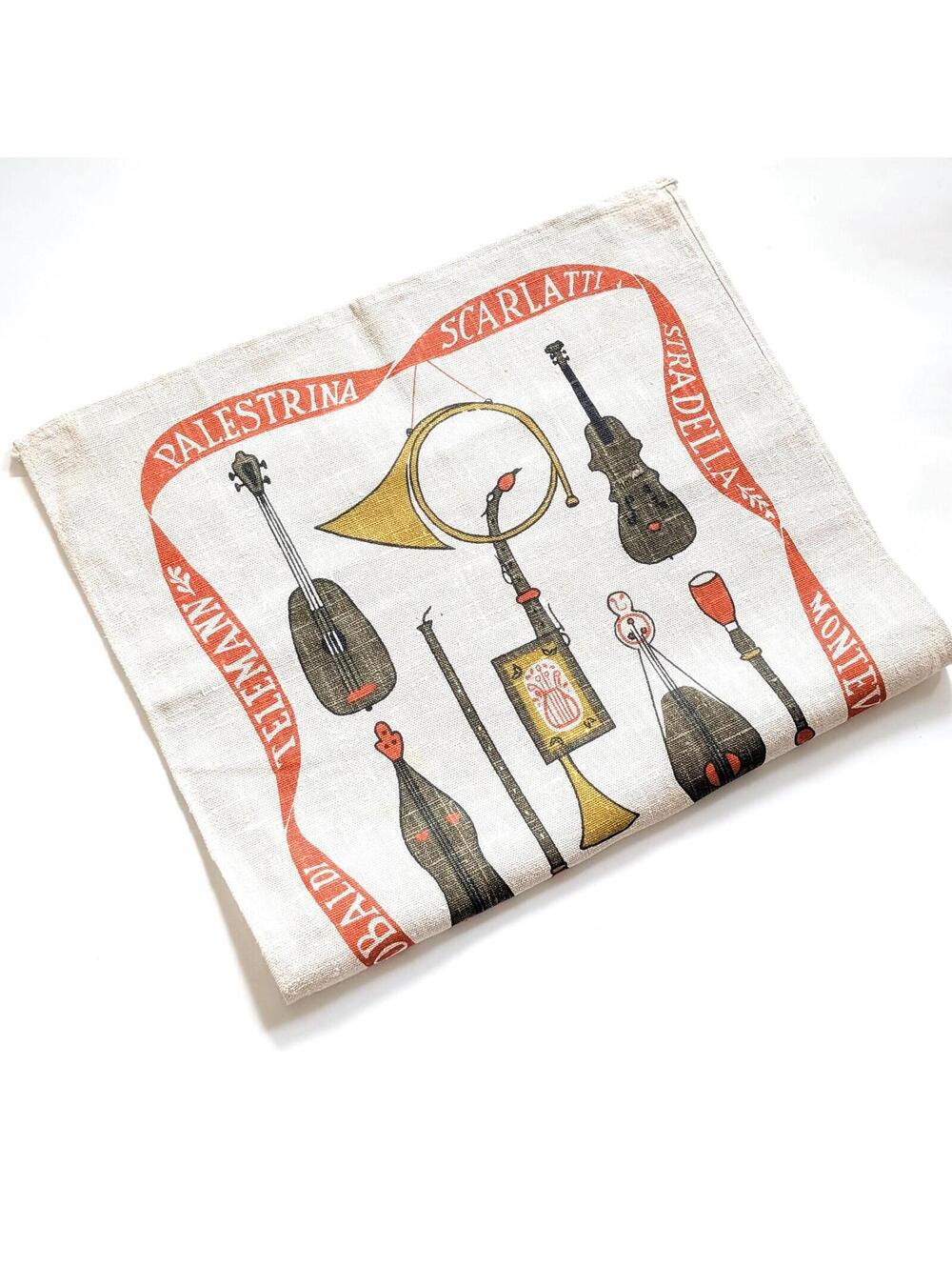 Vintage Linen Tea Towel with Instruments & Composers